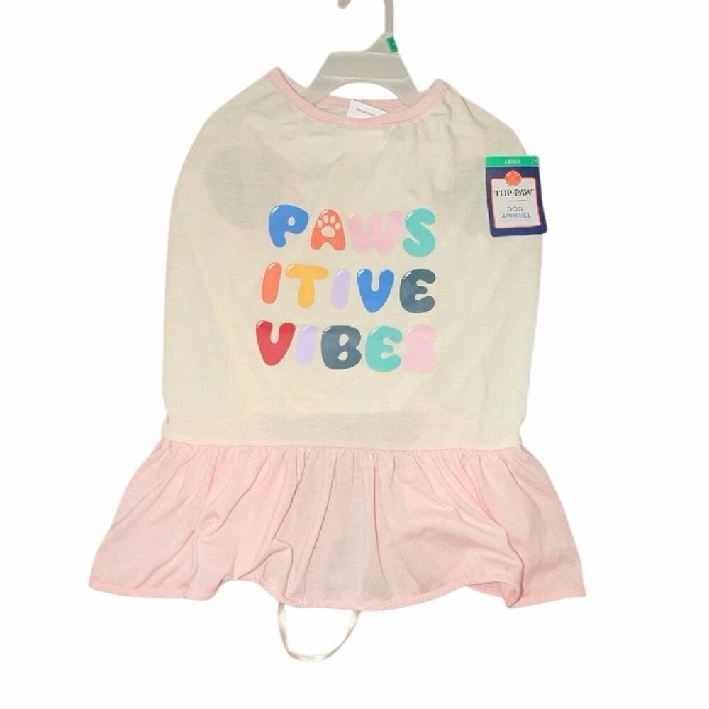 Pet t-shirts L dog shirt TOP PAW “Pawsitive Vibes” positive w/ skirt